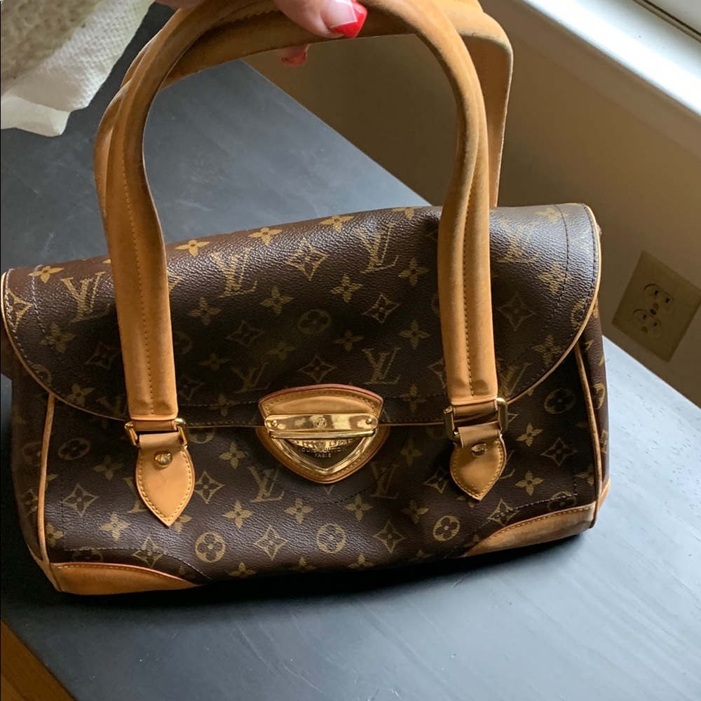 Louis Vuitton Brown Tan Satchel with Monogram Canvas